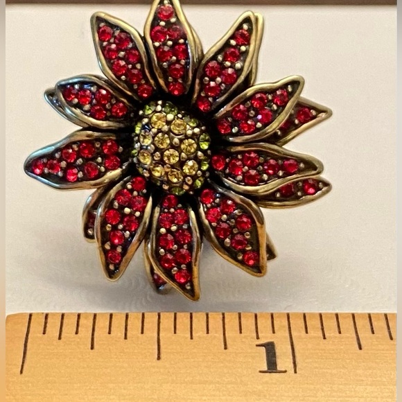 Heidi Daus Poinsettia Flower Crystal Clip on Earrings Pave Art Deco Colorful - Picture 5 of 8